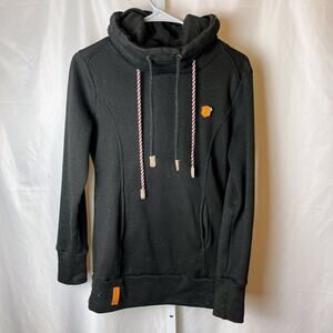 Naketano Women’s Small Black Double Hood Cowl Neck Pullover Hoodie Star Patch